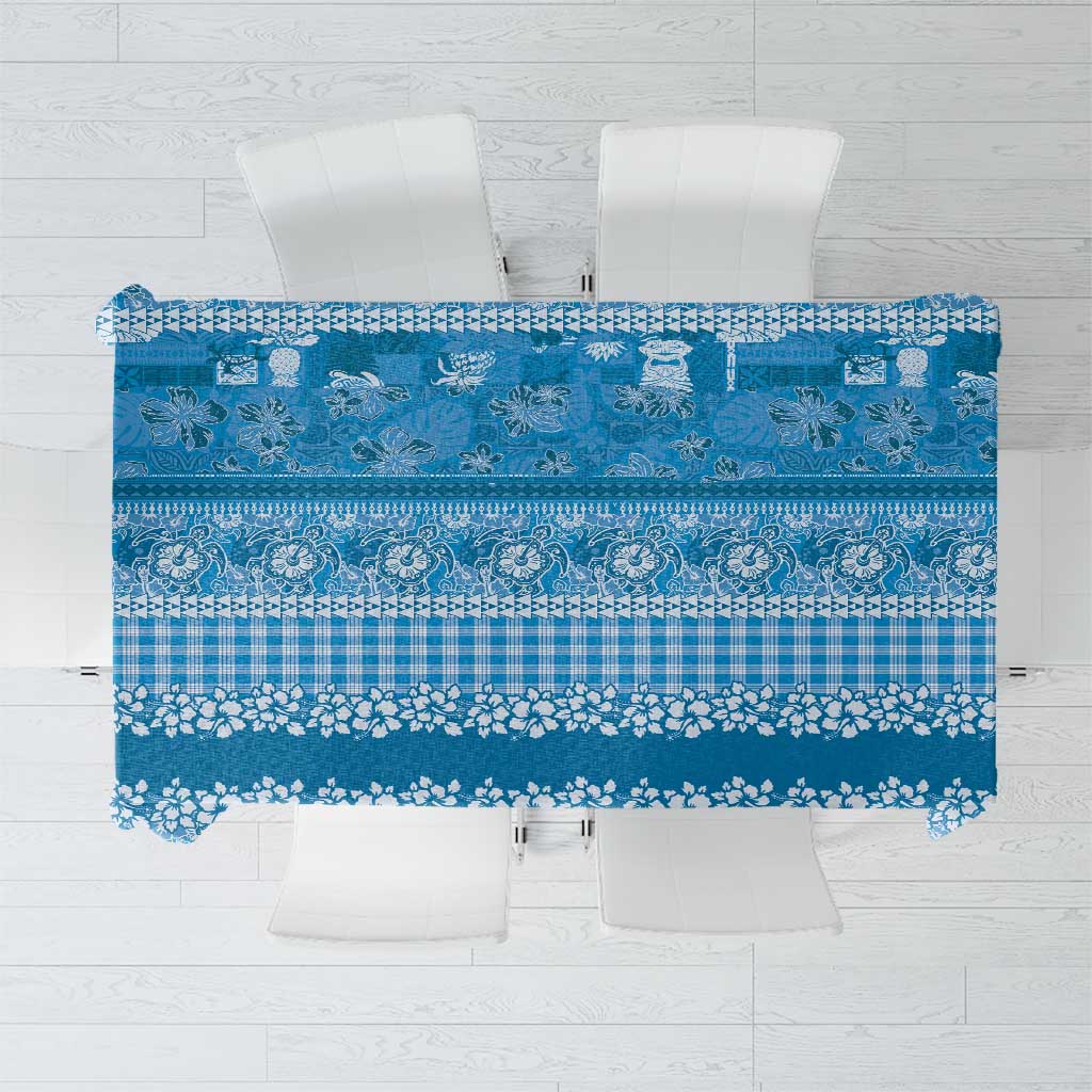 Hawaiian Hibiscus Honu Tablecloth Blue Mele Kalikimaka Palaka Spirit LT9 Blue - Polynesian Pride