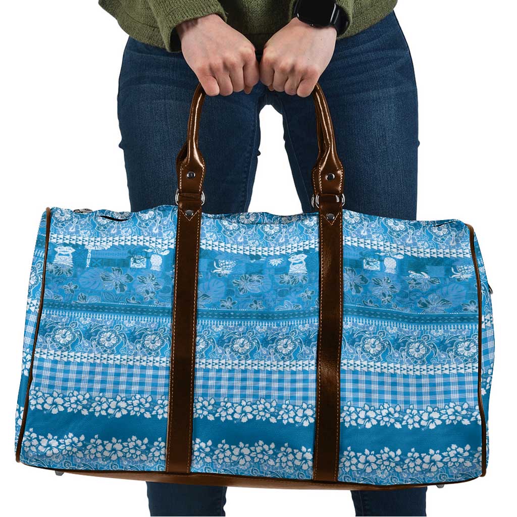 Hawaiian Hibiscus Honu Travel Bag Blue Mele Kalikimaka Palaka Spirit LT9 Blue - Polynesian Pride