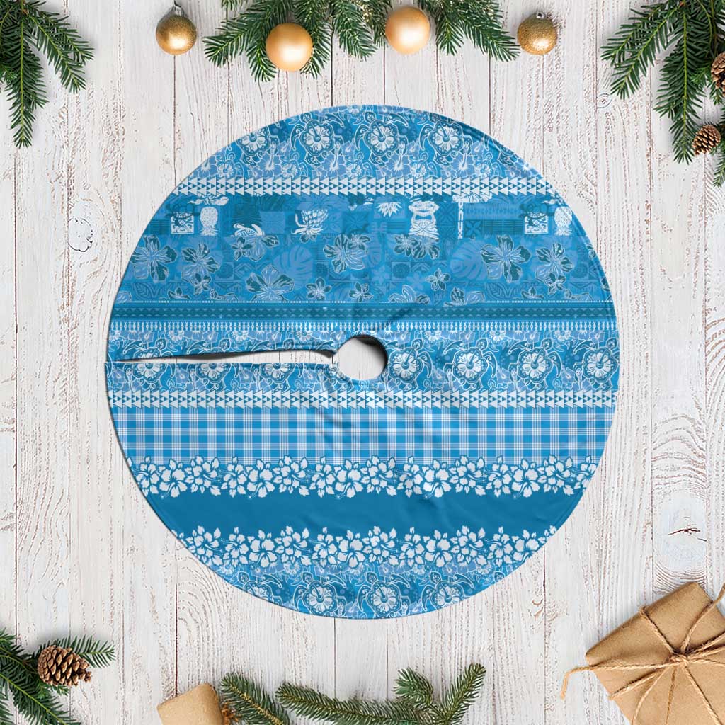 Hawaiian Hibiscus Honu Tree Skirt Blue Mele Kalikimaka Palaka Spirit LT9 Casual Blue - Polynesian Pride