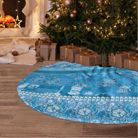 Hawaiian Hibiscus Honu Tree Skirt Blue Mele Kalikimaka Palaka Spirit LT9 - Polynesian Pride