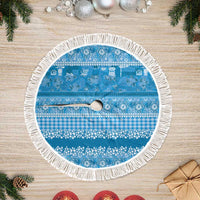 Hawaiian Hibiscus Honu Tree Skirt Blue Mele Kalikimaka Palaka Spirit LT9 Fringed Blue - Polynesian Pride