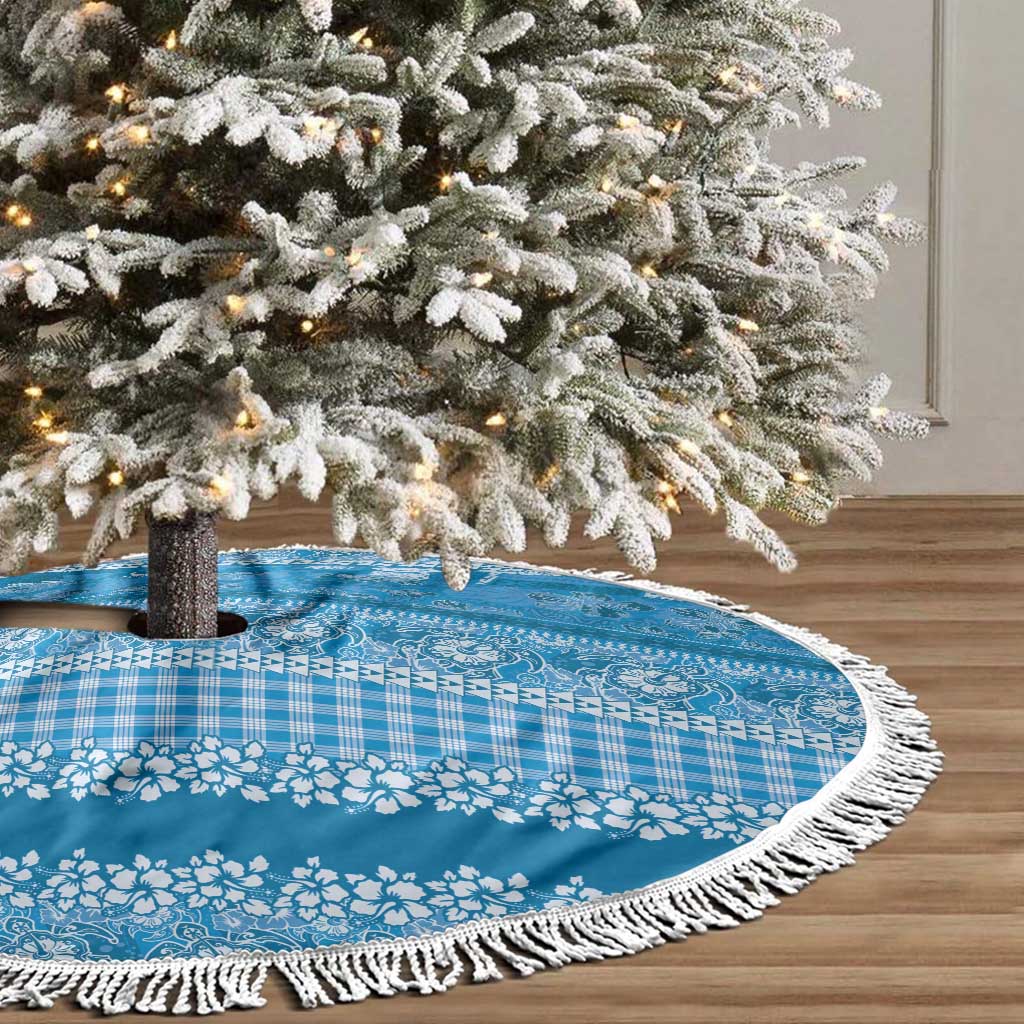 Hawaiian Hibiscus Honu Tree Skirt Blue Mele Kalikimaka Palaka Spirit LT9 - Polynesian Pride