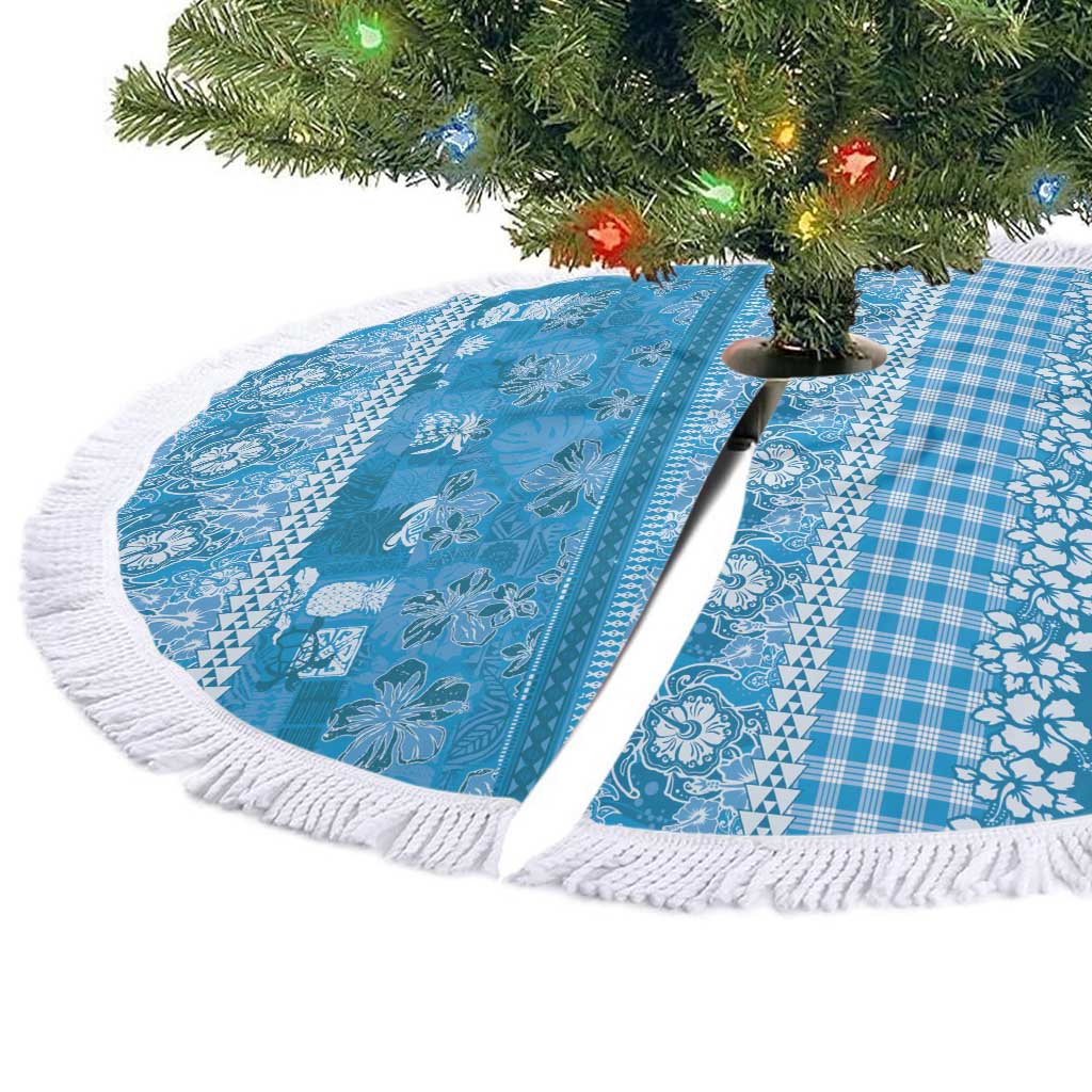 Hawaiian Hibiscus Honu Tree Skirt Blue Mele Kalikimaka Palaka Spirit LT9 - Polynesian Pride