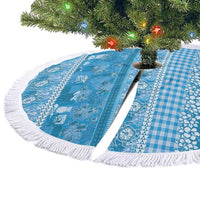 Hawaiian Hibiscus Honu Tree Skirt Blue Mele Kalikimaka Palaka Spirit LT9 - Polynesian Pride