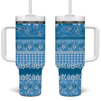 Hawaiian Hibiscus Honu Tumbler With Handle Blue Mele Kalikimaka Palaka Spirit LT9 One Size: 40 oz Blue - Polynesian Pride