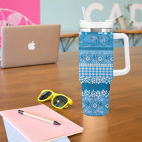 Hawaiian Hibiscus Honu Tumbler With Handle Blue Mele Kalikimaka Palaka Spirit LT9 - Polynesian Pride