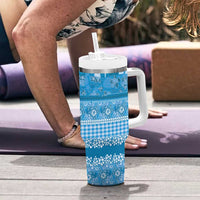 Hawaiian Hibiscus Honu Tumbler With Handle Blue Mele Kalikimaka Palaka Spirit LT9 - Polynesian Pride