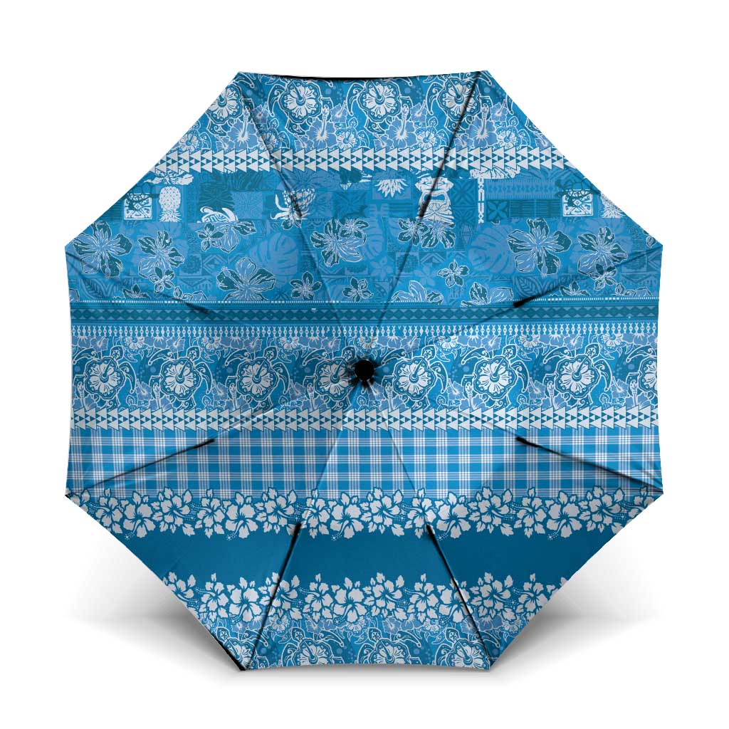 Hawaiian Hibiscus Honu Umbrella Blue Mele Kalikimaka Palaka Spirit LT9 One Size Folded 11.42 inch Opened Diameter 37.4 inch Blue - Polynesian Pride