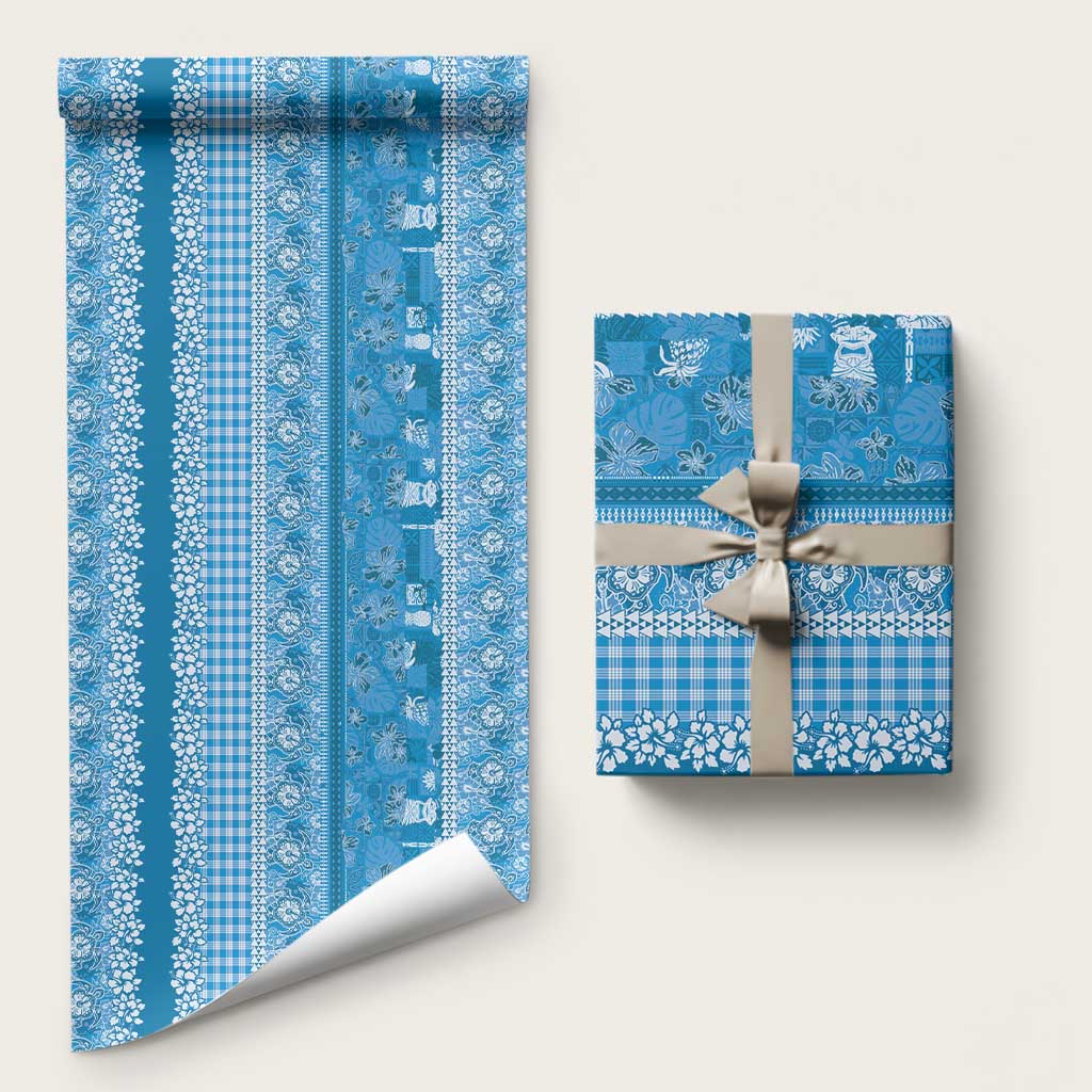 Hawaiian Hibiscus Honu Wrapping Paper Blue Mele Kalikimaka Palaka Spirit LT9 58" × 23" Blue - Polynesian Pride