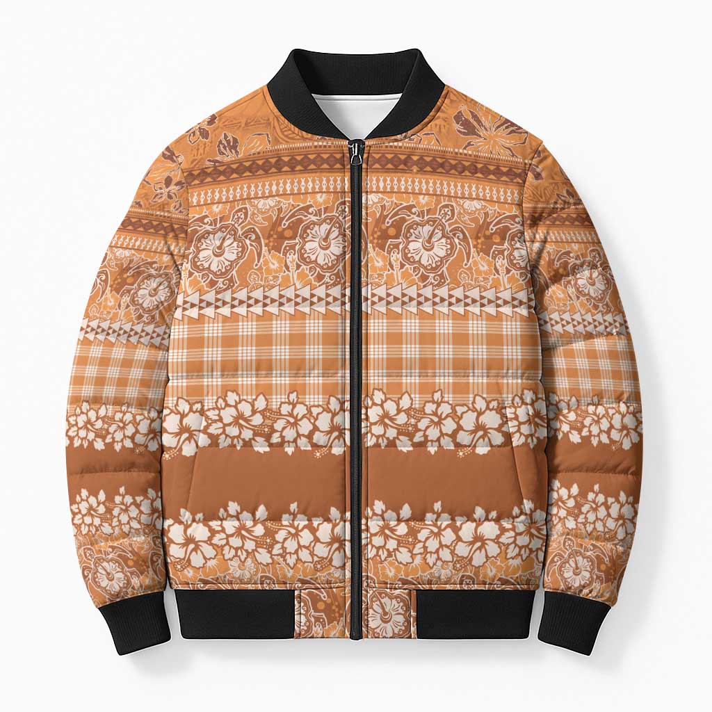 Hawaiian Hibiscus Honu Bomber Puffer Jacket Gold Mele Kalikimaka Palaka Spirit LT9 Unisex Gold - Polynesian Pride
