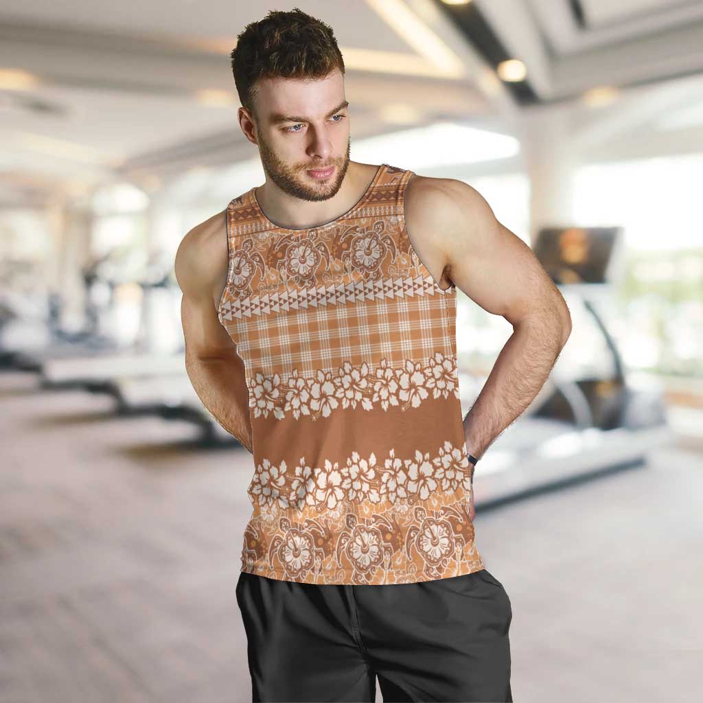 Hawaiian Hibiscus Honu Men Tank Top Gold Mele Kalikimaka Palaka Spirit LT9 Gold - Polynesian Pride