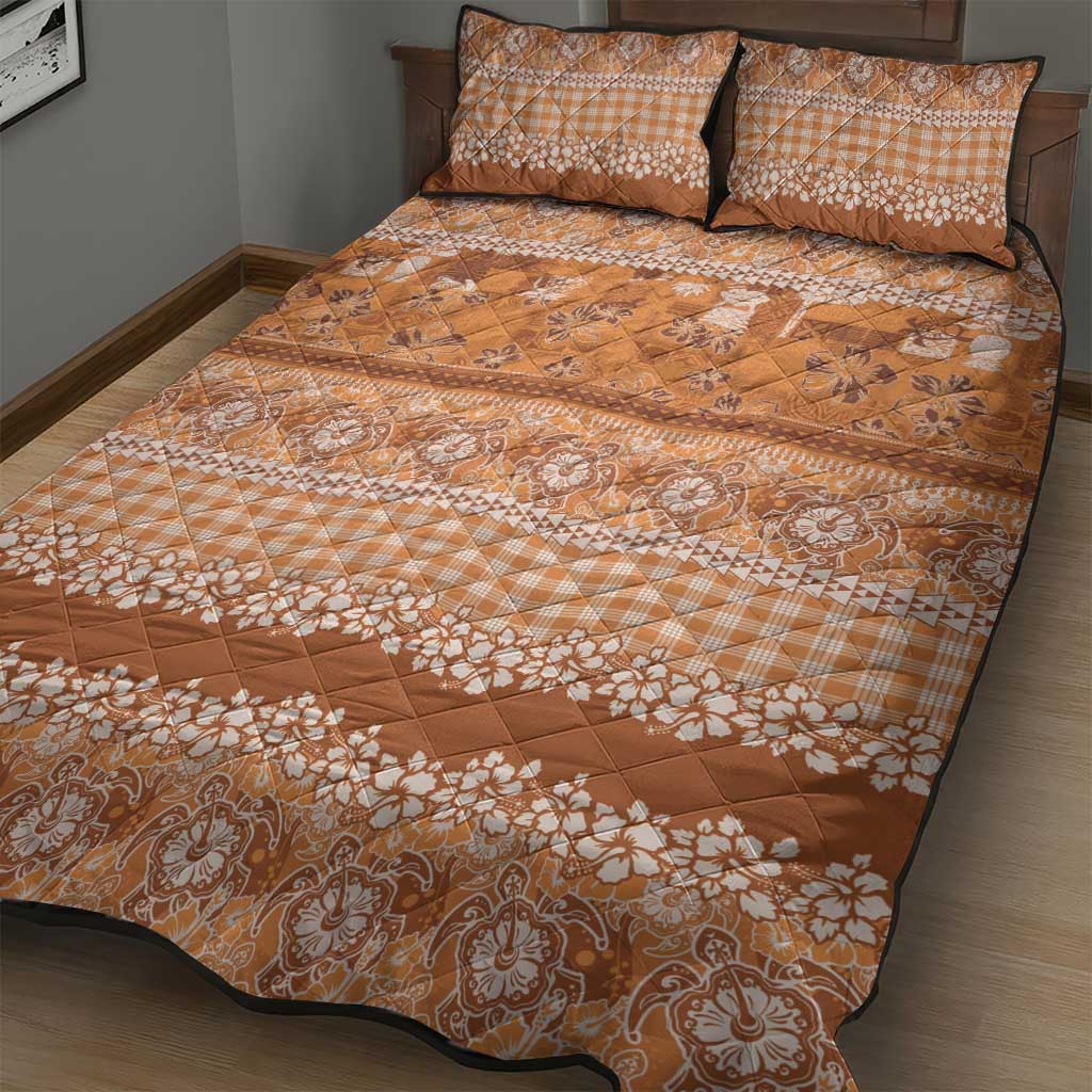 Hawaiian Hibiscus Honu Quilt Bed Set Gold Mele Kalikimaka Palaka Spirit LT9 - Polynesian Pride