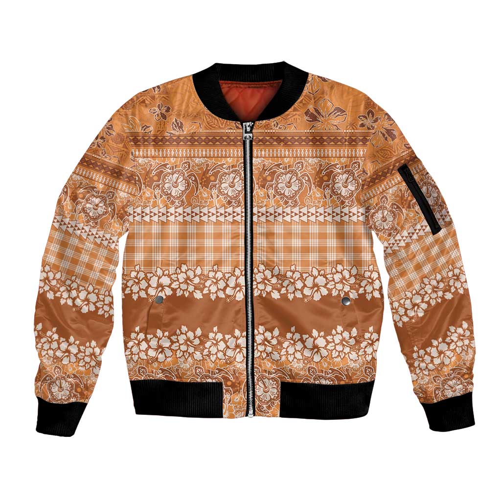 Hawaiian Hibiscus Honu Sleeve Zip Bomber Jacket Gold Mele Kalikimaka Palaka Spirit LT9 Unisex Gold - Polynesian Pride