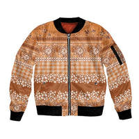 Hawaiian Hibiscus Honu Sleeve Zip Bomber Jacket Gold Mele Kalikimaka Palaka Spirit LT9 Unisex Gold - Polynesian Pride