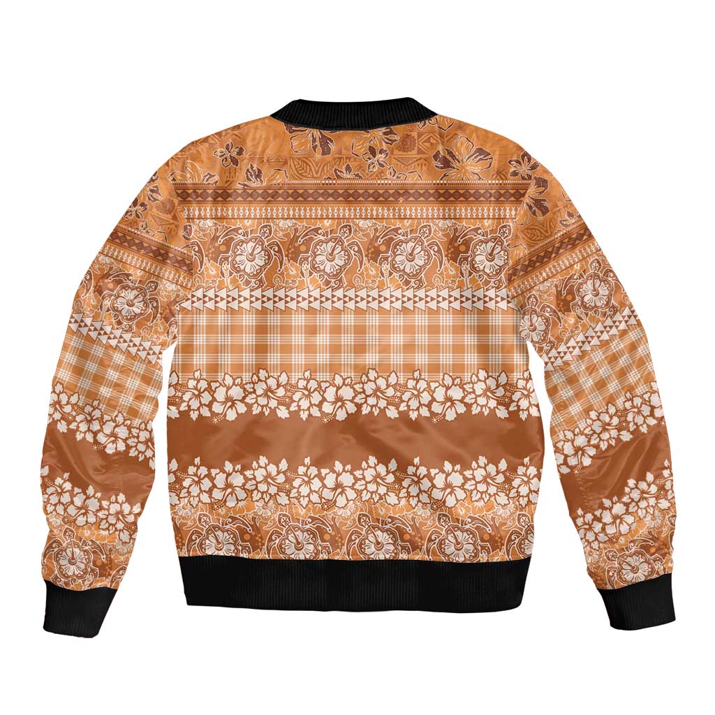 Hawaiian Hibiscus Honu Sleeve Zip Bomber Jacket Gold Mele Kalikimaka Palaka Spirit LT9 - Polynesian Pride