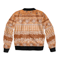 Hawaiian Hibiscus Honu Sleeve Zip Bomber Jacket Gold Mele Kalikimaka Palaka Spirit LT9 - Polynesian Pride