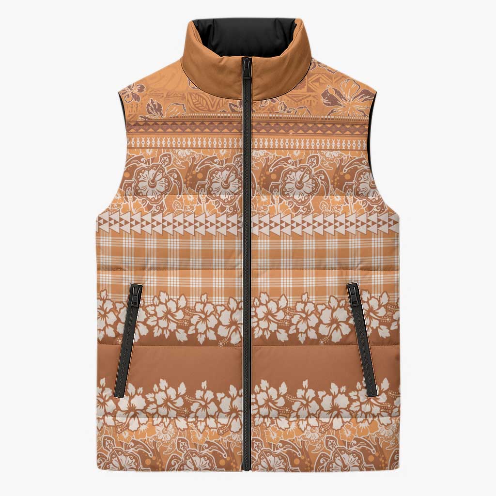 Hawaiian Hibiscus Honu Sleeveless Puffer Jacket Gold Mele Kalikimaka Palaka Spirit LT9 Unisex Gold - Polynesian Pride