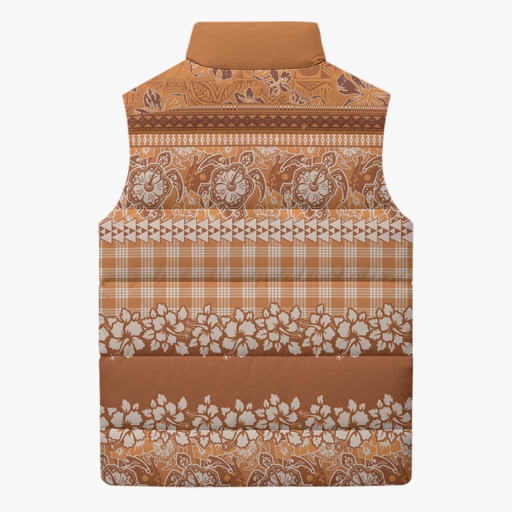 Hawaiian Hibiscus Honu Sleeveless Puffer Jacket Gold Mele Kalikimaka Palaka Spirit LT9 - Polynesian Pride