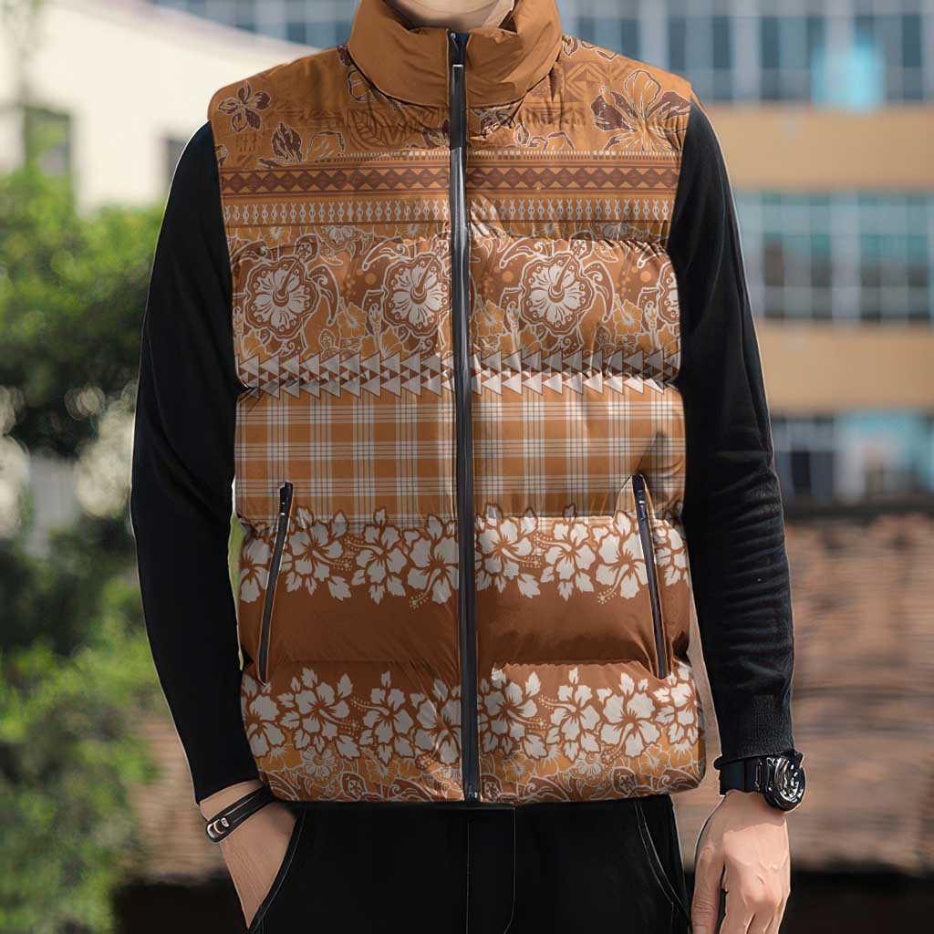 Hawaiian Hibiscus Honu Sleeveless Puffer Jacket Gold Mele Kalikimaka Palaka Spirit LT9 - Polynesian Pride