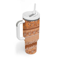 Hawaiian Hibiscus Honu Tumbler With Handle Gold Mele Kalikimaka Palaka Spirit LT9 - Polynesian Pride