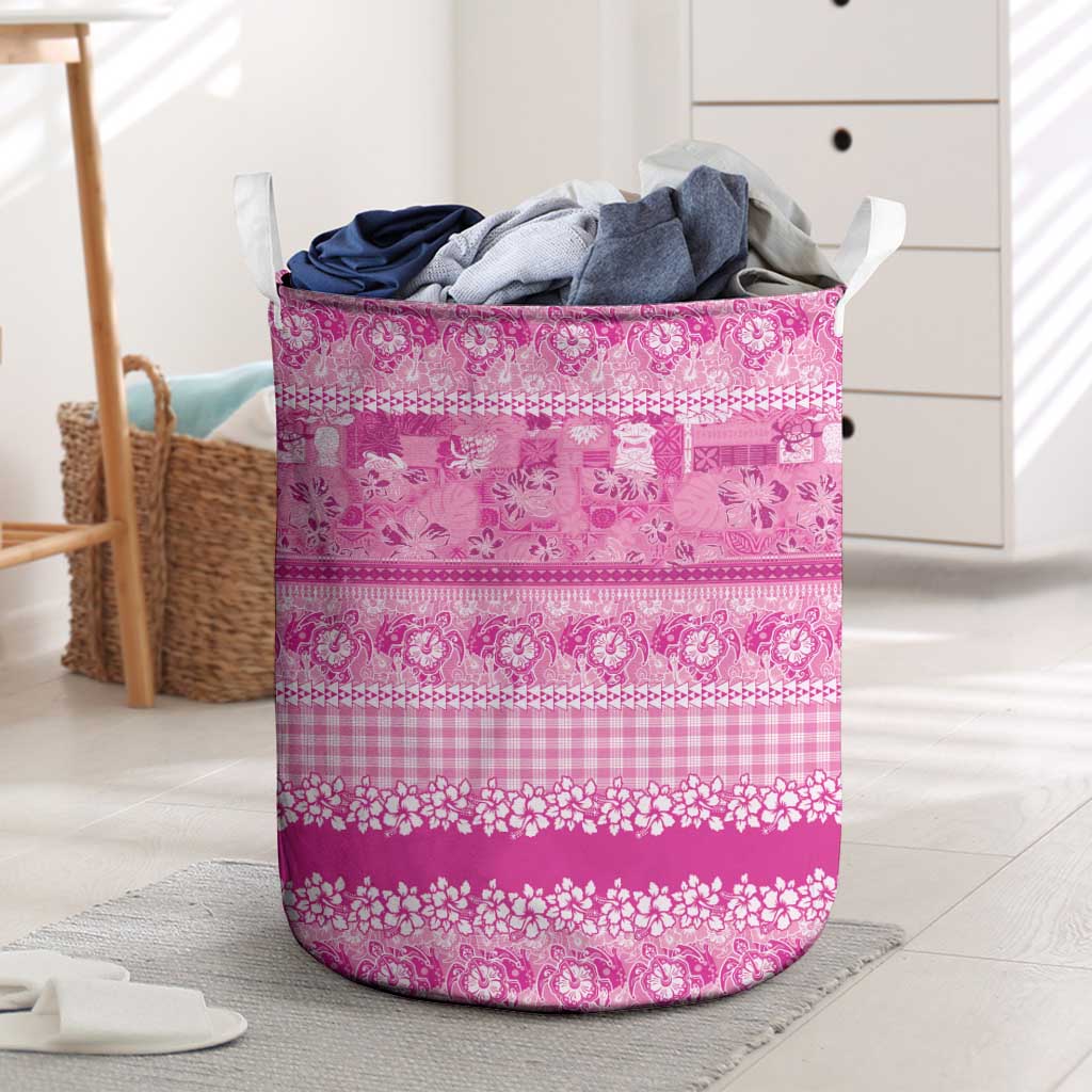 Hawaiian Hibiscus Honu Laundry Basket Pink Mele Kalikimaka Palaka Spirit LT9 Pink - Polynesian Pride