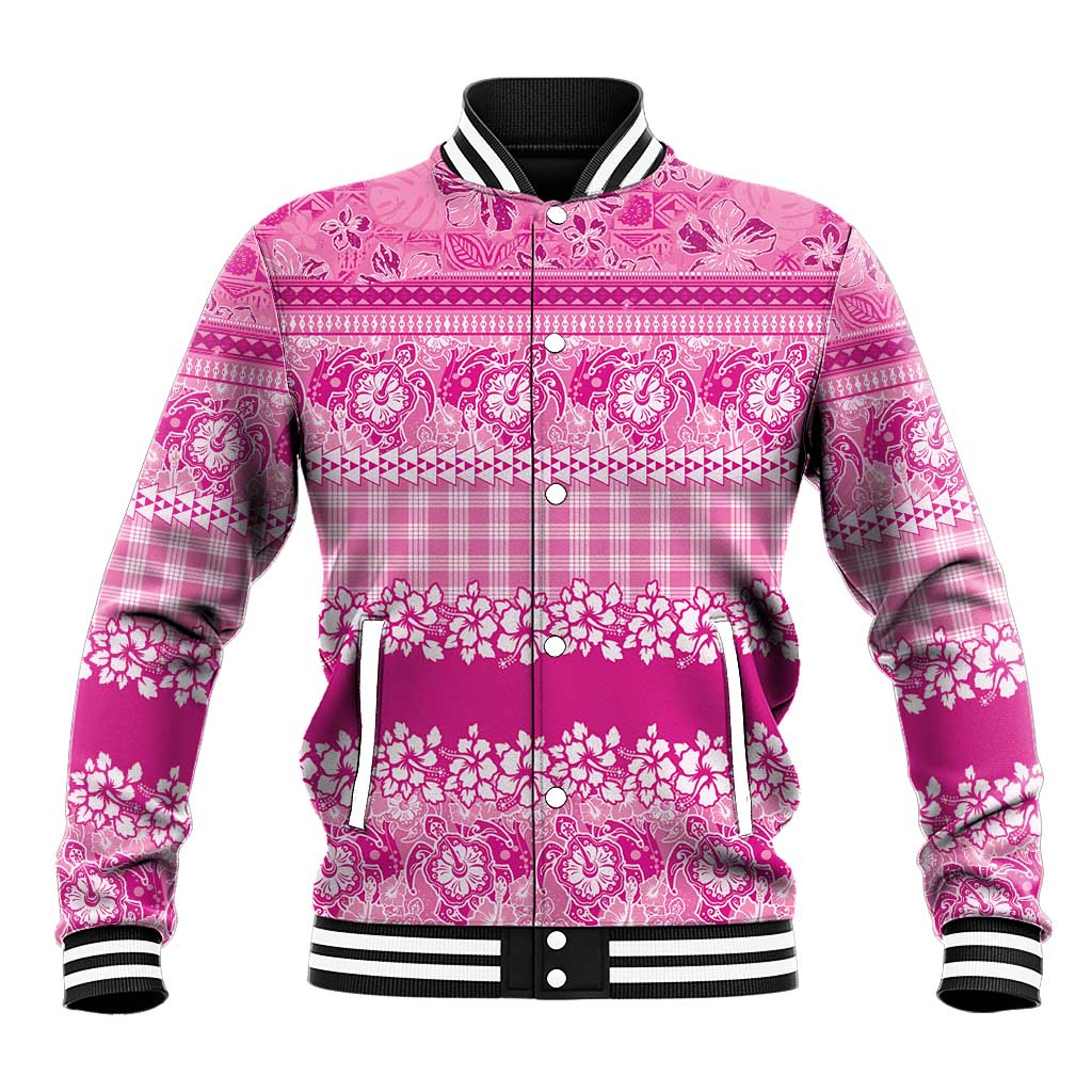Hawaiian Hibiscus Honu Baseball Jacket Pink Mele Kalikimaka Palaka Spirit LT9 Unisex Pink - Polynesian Pride