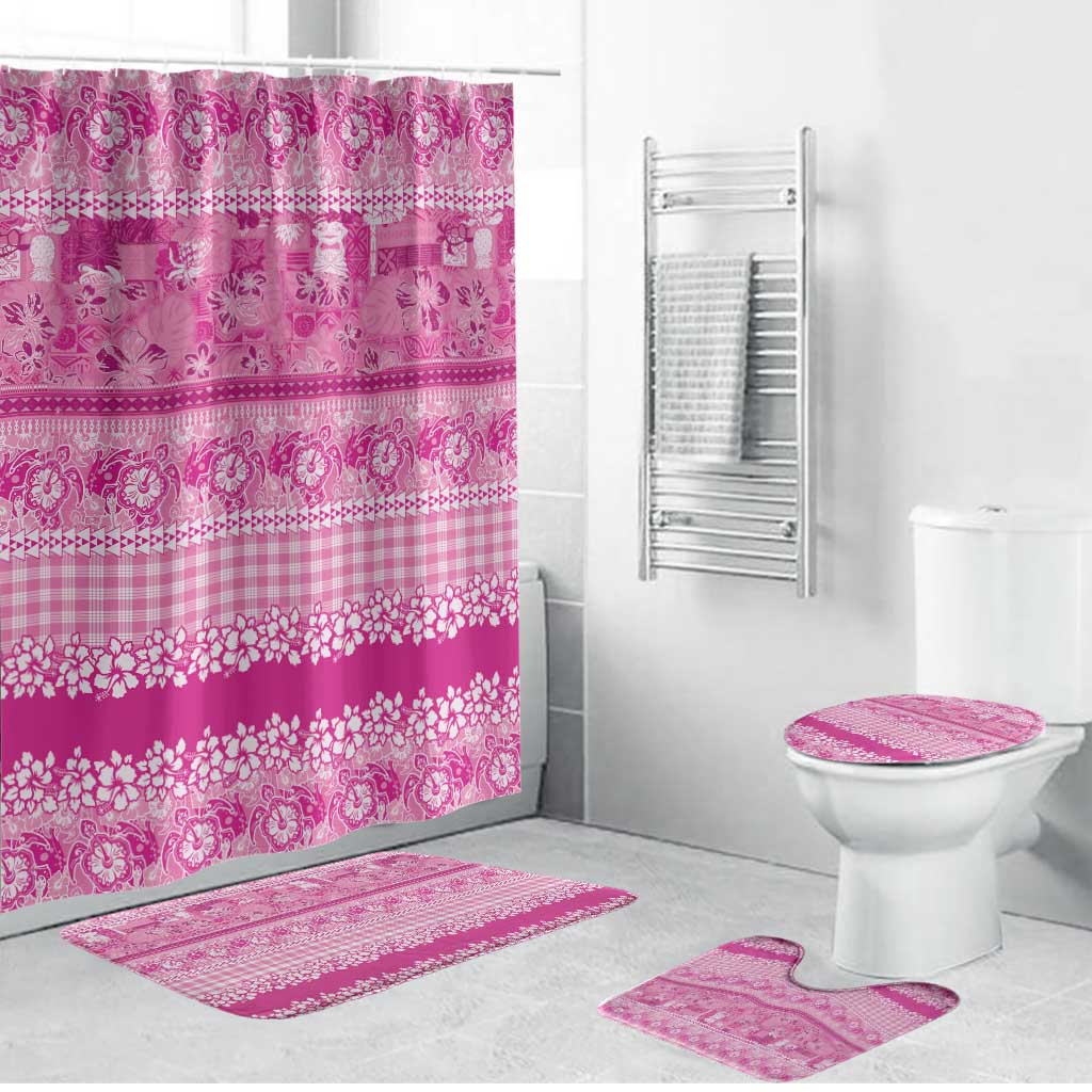 Hawaiian Hibiscus Honu Bathroom Set Pink Mele Kalikimaka Palaka Spirit LT9 Bathroom Set (4 pcs) Pink - Polynesian Pride