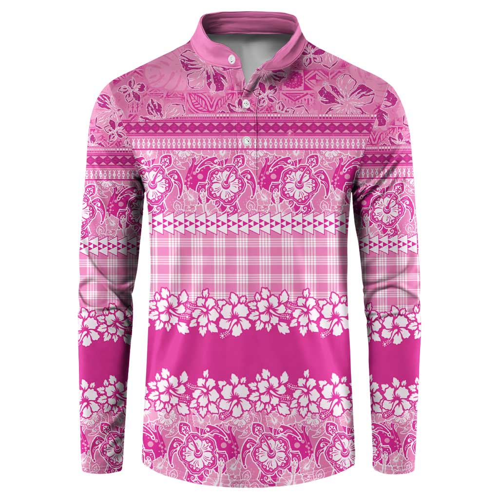 Hawaiian Hibiscus Honu Button Sweatshirt Pink Mele Kalikimaka Palaka Spirit LT9 Pink - Polynesian Pride