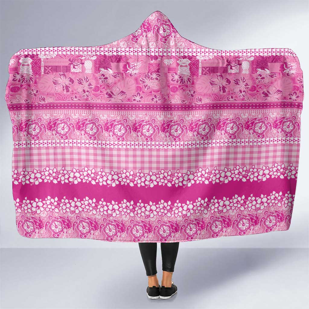 Hawaiian Hibiscus Honu Hooded Blanket Pink Mele Kalikimaka Palaka Spirit LT9 One Size Pink - Polynesian Pride
