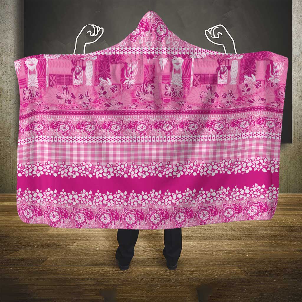 Hawaiian Hibiscus Honu Hooded Blanket Pink Mele Kalikimaka Palaka Spirit LT9 - Polynesian Pride