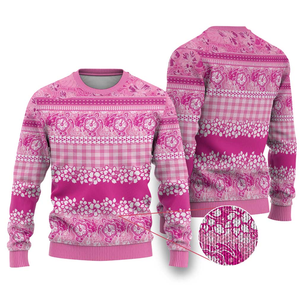 Hawaiian Hibiscus Honu Ugly Christmas Sweater Pink Mele Kalikimaka Palaka Spirit LT9 Pink - Polynesian Pride