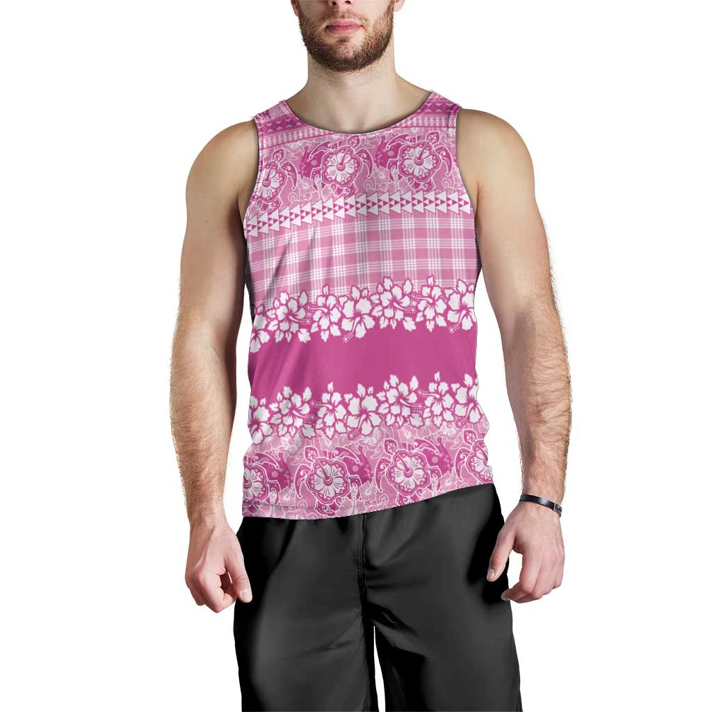 Hawaiian Hibiscus Honu Men Tank Top Pink Mele Kalikimaka Palaka Spirit LT9 - Polynesian Pride