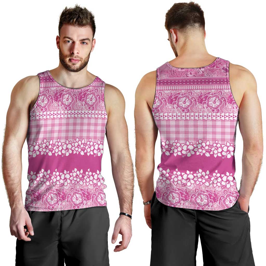 Hawaiian Hibiscus Honu Men Tank Top Pink Mele Kalikimaka Palaka Spirit LT9 - Polynesian Pride