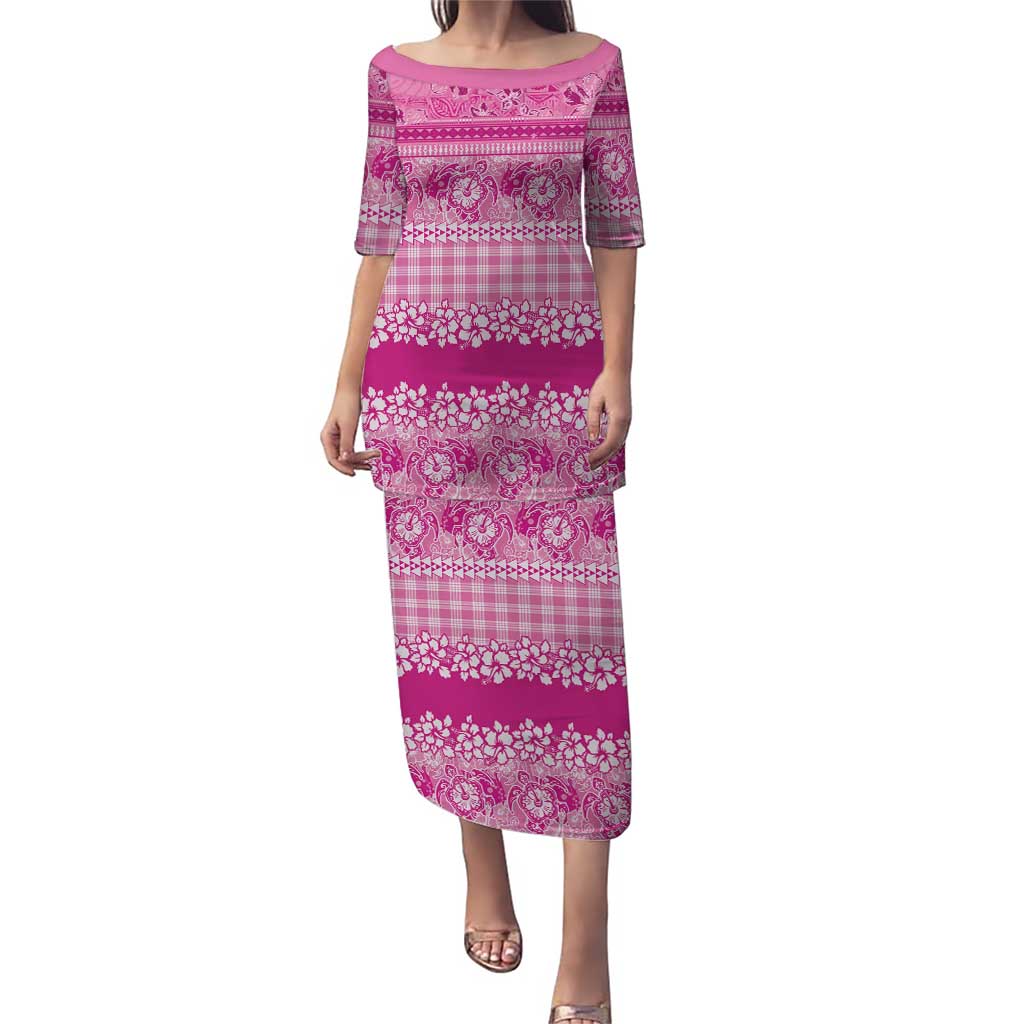 Hawaiian Hibiscus Honu Puletasi Pink Mele Kalikimaka Palaka Spirit LT9 Long Dress Pink - Polynesian Pride