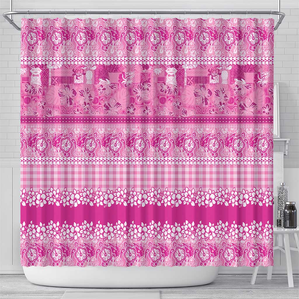 Hawaiian Hibiscus Honu Shower Curtain Pink Mele Kalikimaka Palaka Spirit LT9 - Polynesian Pride