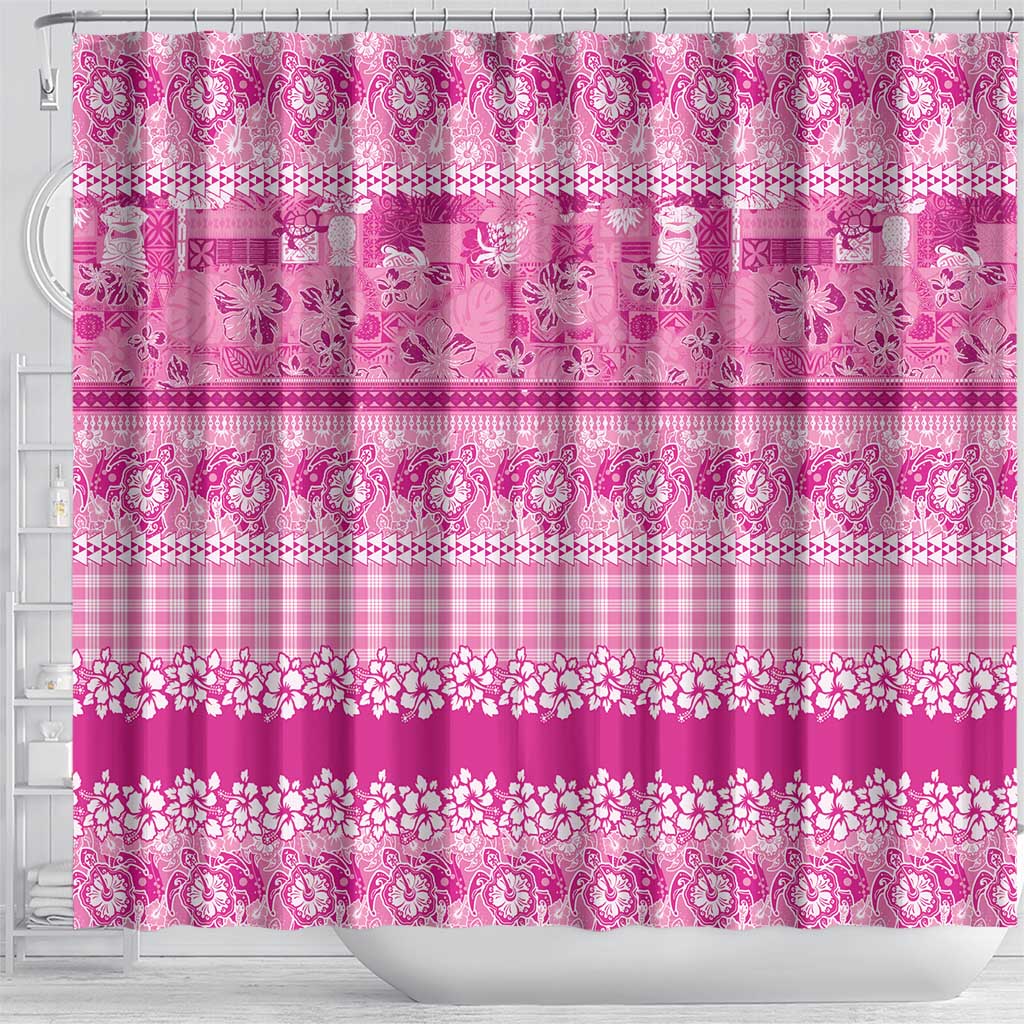 Hawaiian Hibiscus Honu Shower Curtain Pink Mele Kalikimaka Palaka Spirit LT9 - Polynesian Pride