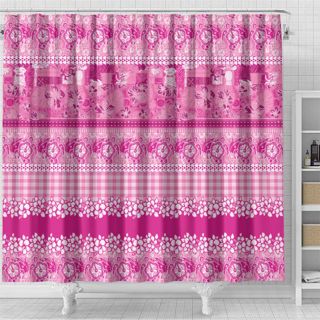 Hawaiian Hibiscus Honu Shower Curtain Pink Mele Kalikimaka Palaka Spirit LT9 - Polynesian Pride