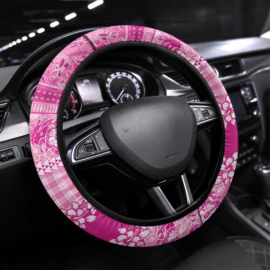 Hawaiian Hibiscus Honu Steering Wheel Cover Pink Mele Kalikimaka Palaka Spirit LT9 Universal Fit Pink - Polynesian Pride