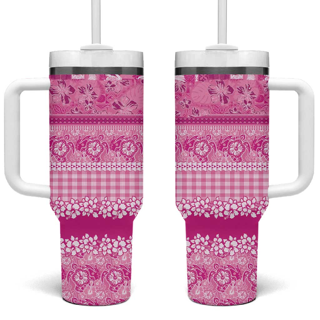 Hawaiian Hibiscus Honu Tumbler With Handle Pink Mele Kalikimaka Palaka Spirit LT9 One Size: 40 oz Pink - Polynesian Pride