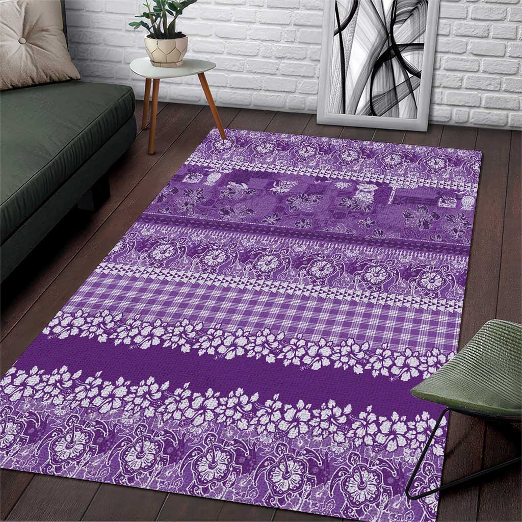 Hawaiian Hibiscus Honu Area Rug Purple Mele Kalikimaka Palaka Spirit LT9 Purple - Polynesian Pride
