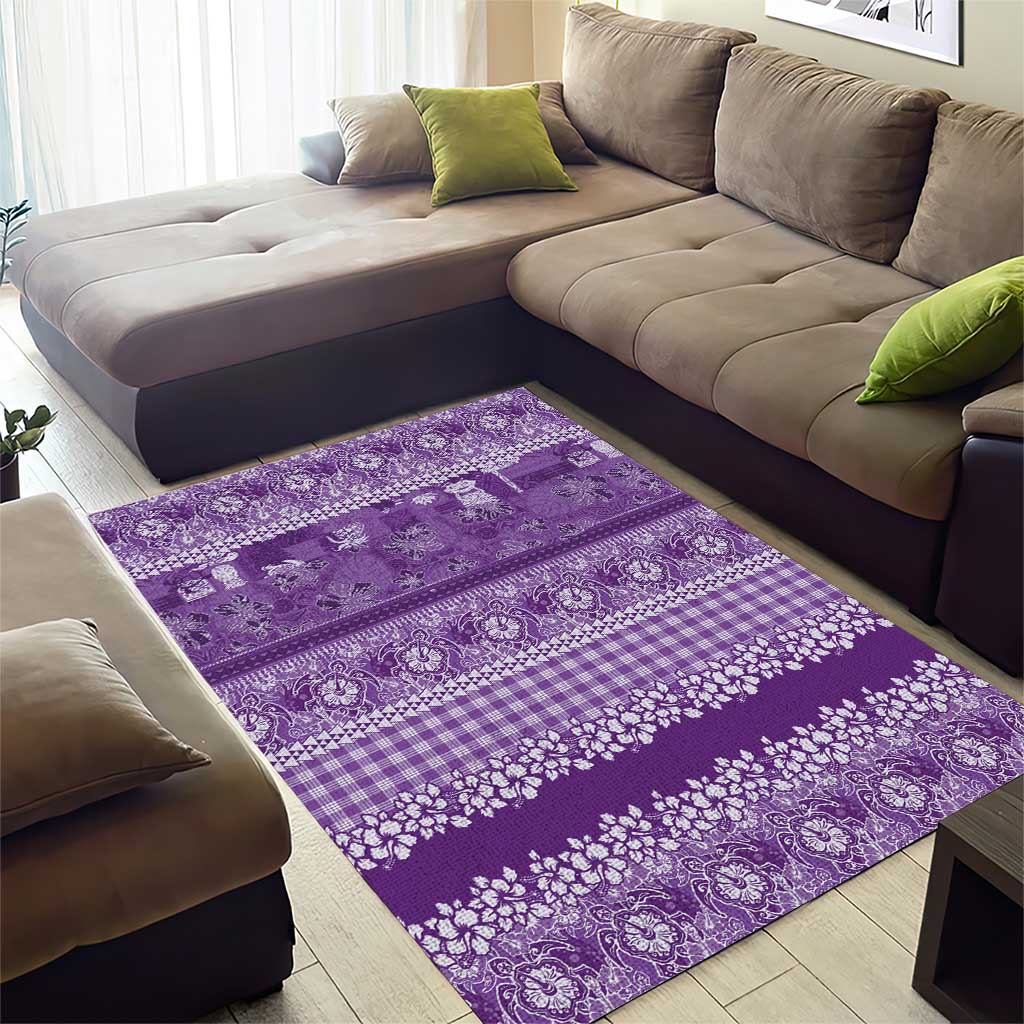 Hawaiian Hibiscus Honu Area Rug Purple Mele Kalikimaka Palaka Spirit LT9 - Polynesian Pride