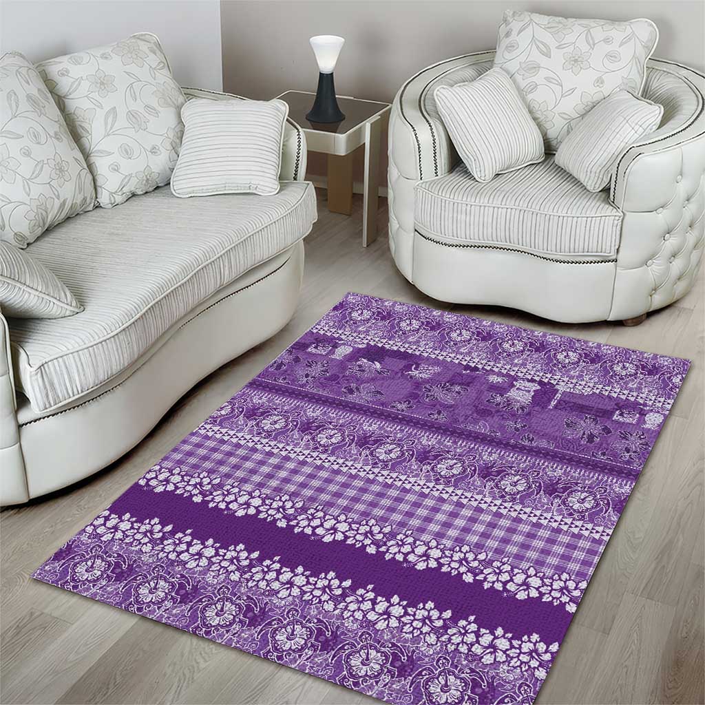 Hawaiian Hibiscus Honu Area Rug Purple Mele Kalikimaka Palaka Spirit LT9 - Polynesian Pride
