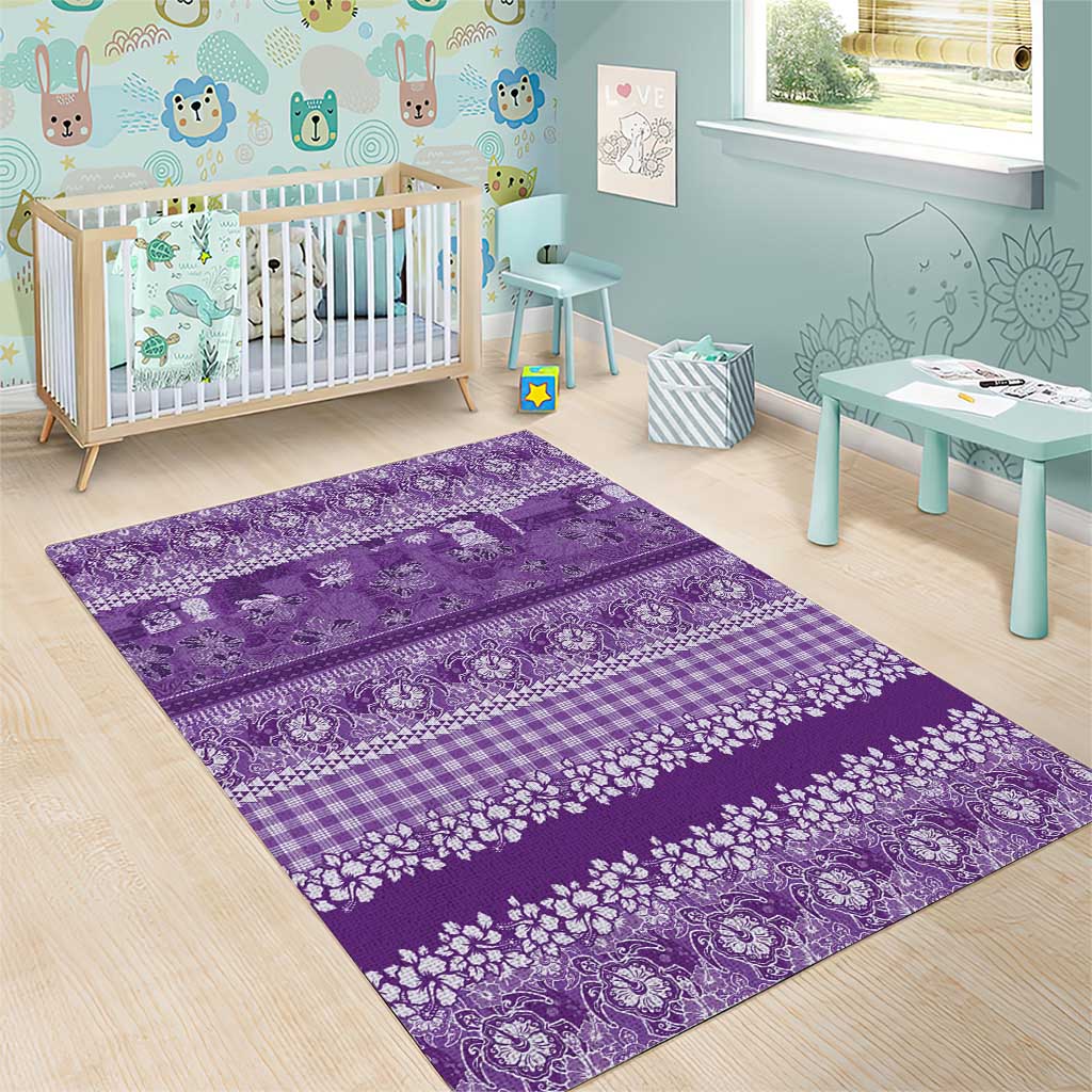 Hawaiian Hibiscus Honu Area Rug Purple Mele Kalikimaka Palaka Spirit LT9 - Polynesian Pride