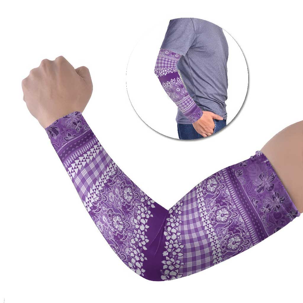 Hawaiian Hibiscus Honu Arm Sleeves Purple Mele Kalikimaka Palaka Spirit LT9 Set of 2 Purple - Polynesian Pride