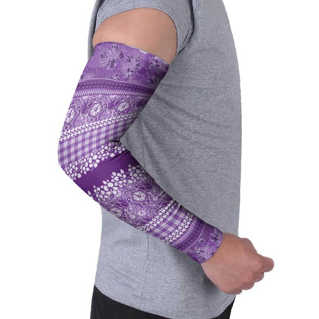 Hawaiian Hibiscus Honu Arm Sleeves Purple Mele Kalikimaka Palaka Spirit LT9 - Polynesian Pride