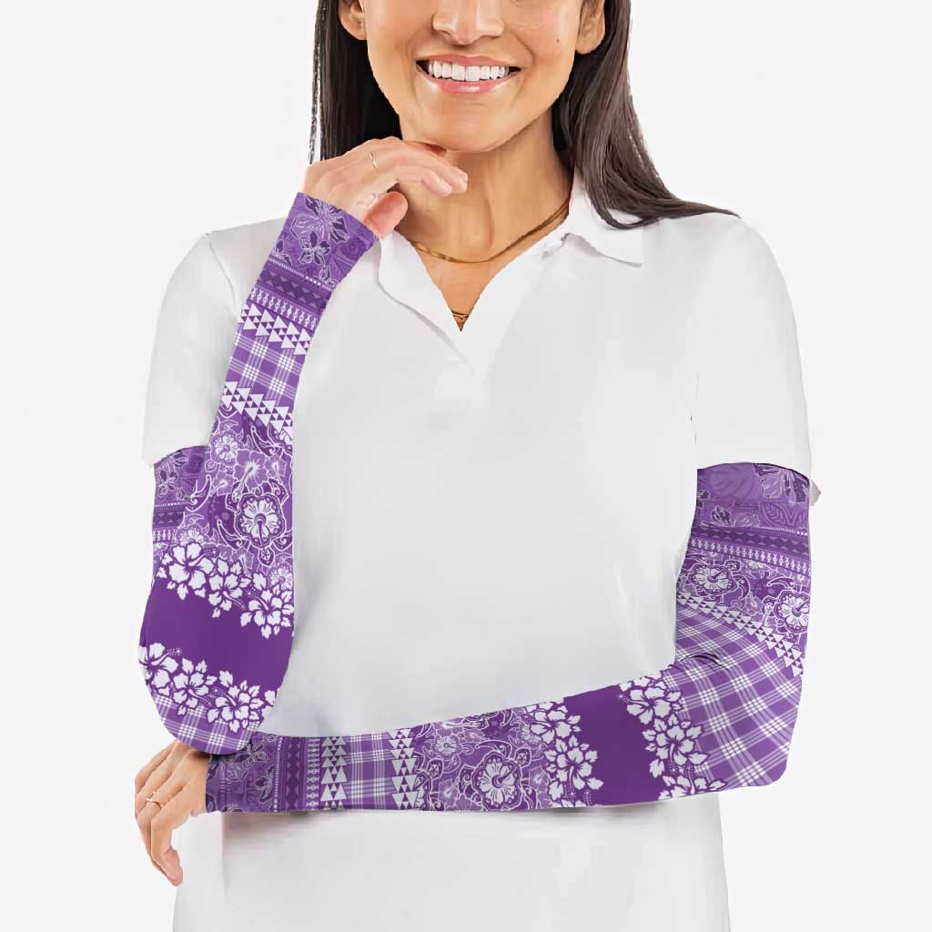 Hawaiian Hibiscus Honu Arm Sleeves Purple Mele Kalikimaka Palaka Spirit LT9 - Polynesian Pride