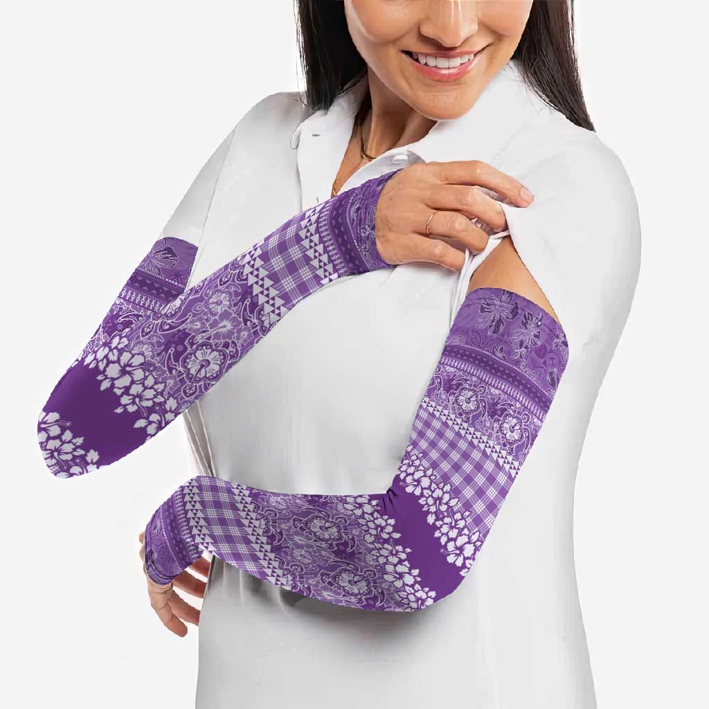 Hawaiian Hibiscus Honu Arm Sleeves Purple Mele Kalikimaka Palaka Spirit LT9 - Polynesian Pride