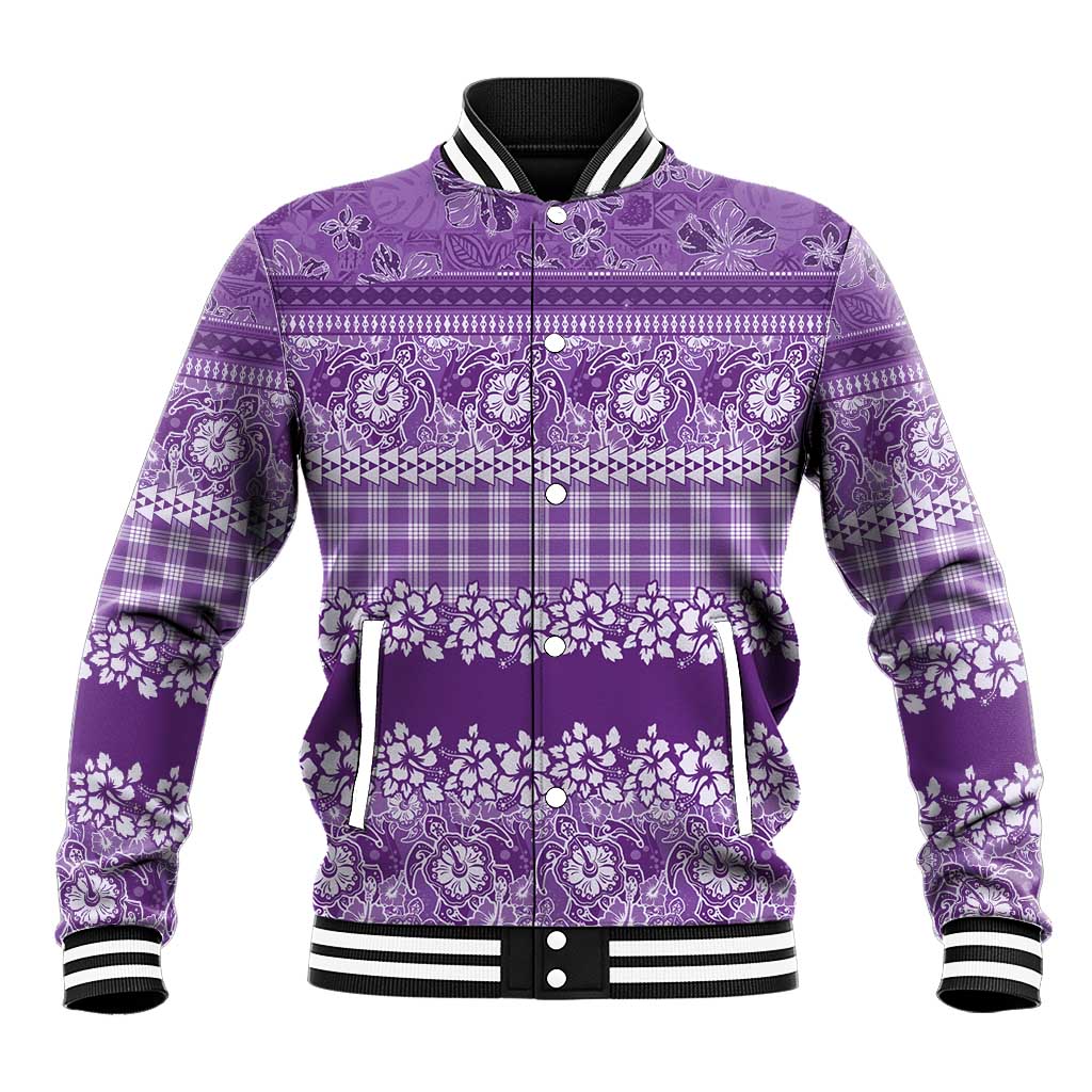 Hawaiian Hibiscus Honu Baseball Jacket Purple Mele Kalikimaka Palaka Spirit LT9 Unisex Purple - Polynesian Pride