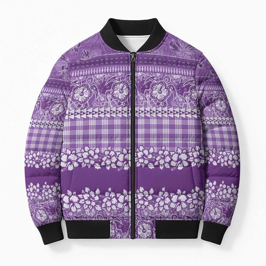 Hawaiian Hibiscus Honu Bomber Puffer Jacket Purple Mele Kalikimaka Palaka Spirit LT9 Unisex Purple - Polynesian Pride