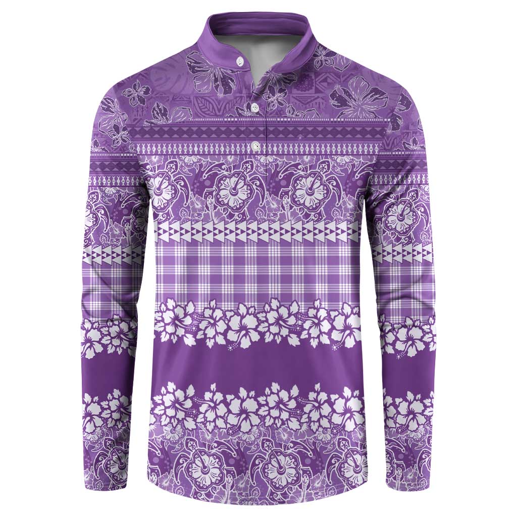 Hawaiian Hibiscus Honu Button Sweatshirt Purple Mele Kalikimaka Palaka Spirit LT9 Purple - Polynesian Pride